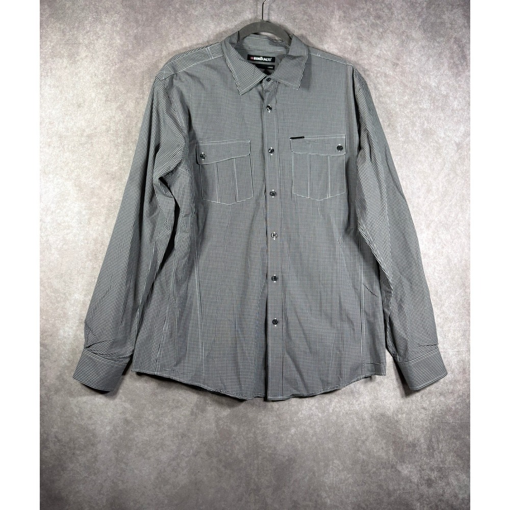 Ecko Unltd Button Down Shirt Mens Large Black Gingham Long Sleeve Streetwear y2k